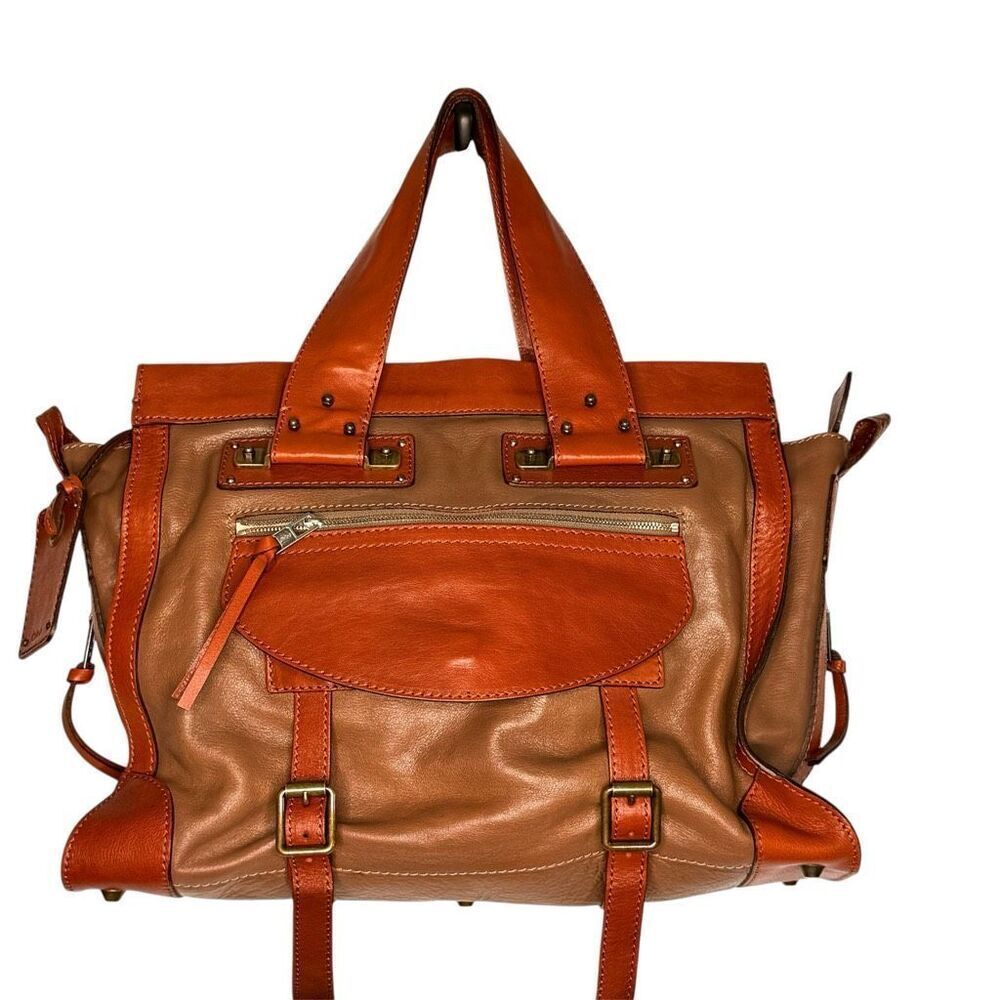 CHLOE Chloé Tracy Satchel Tote Bag Camel & Orange Leather w/ Brass Made in Italy